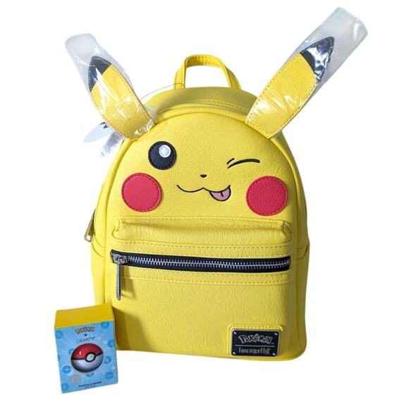 NWT Loungefly x Pokemon Pikachu Winking Face Backpack & You're A Catch Lip Mask - Picture 1 of 11